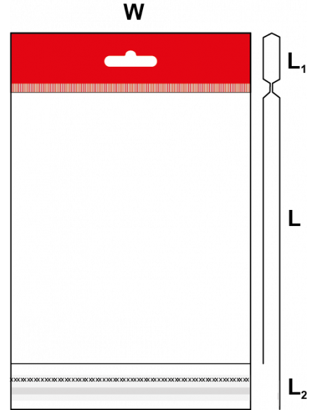 BOPP 100x45EB+175+30CHP / 30My 250Ks - Eurozávěs s výztuhou s lepicí klopou | Obaly a sáčky C&C Líně